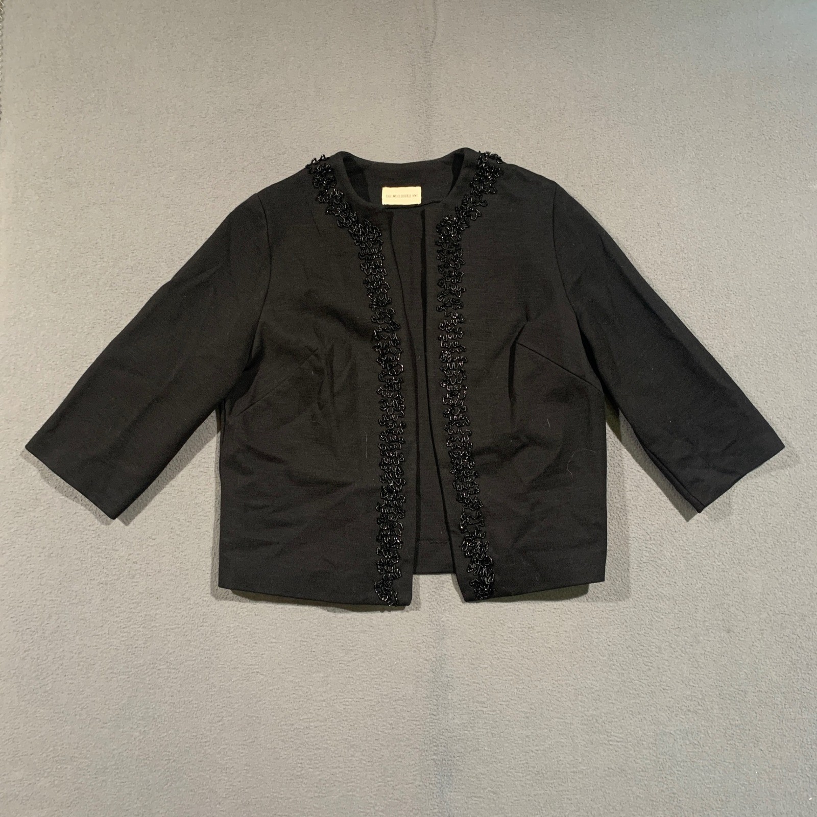Paula Brooks Cardigan Jacket Womens M Black Wool Beaded Vintage Evening Cropped