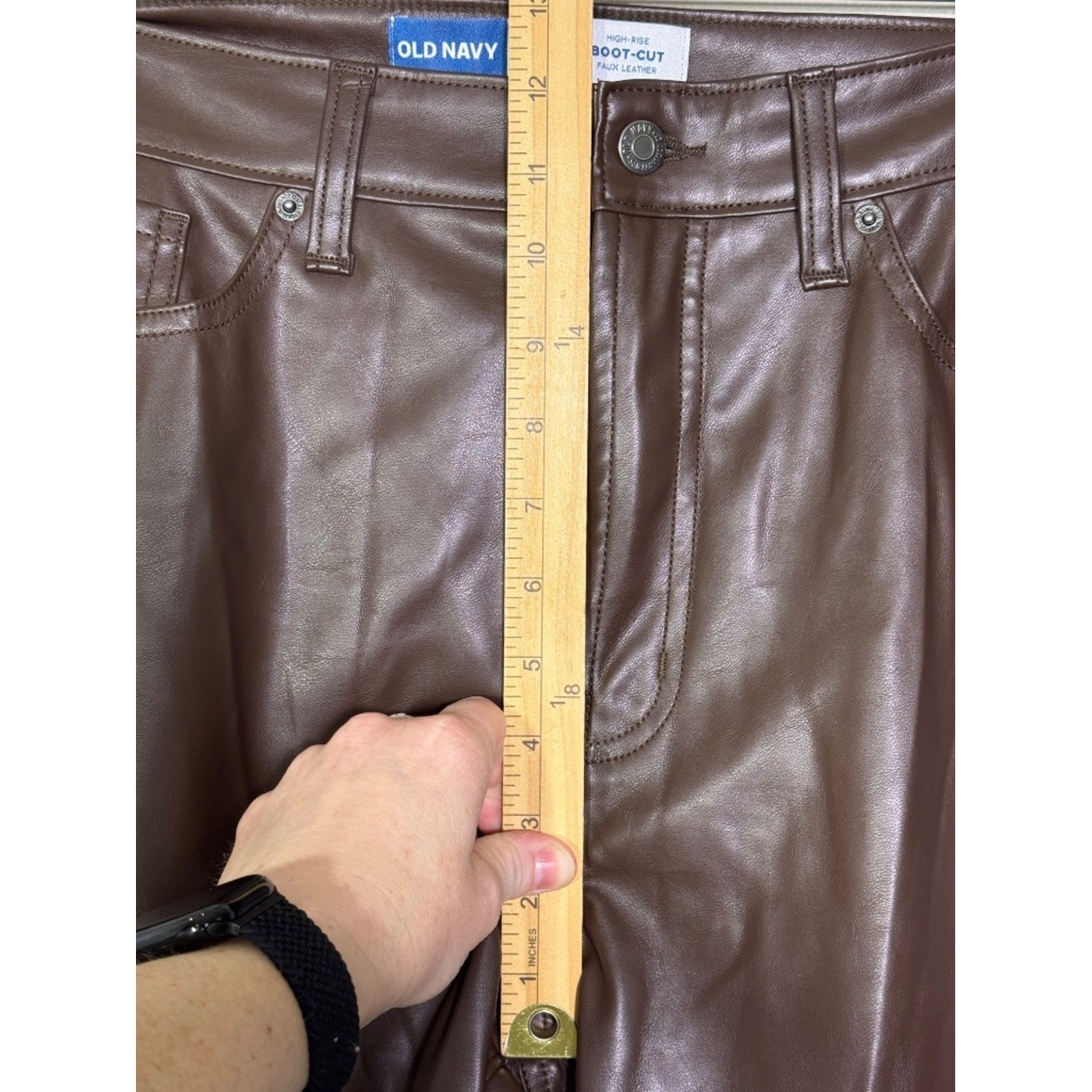Old Navy Brown High Rise Boot-Cut Faux Leather Pants Sz 12 Tall Y2K Chic Fall
