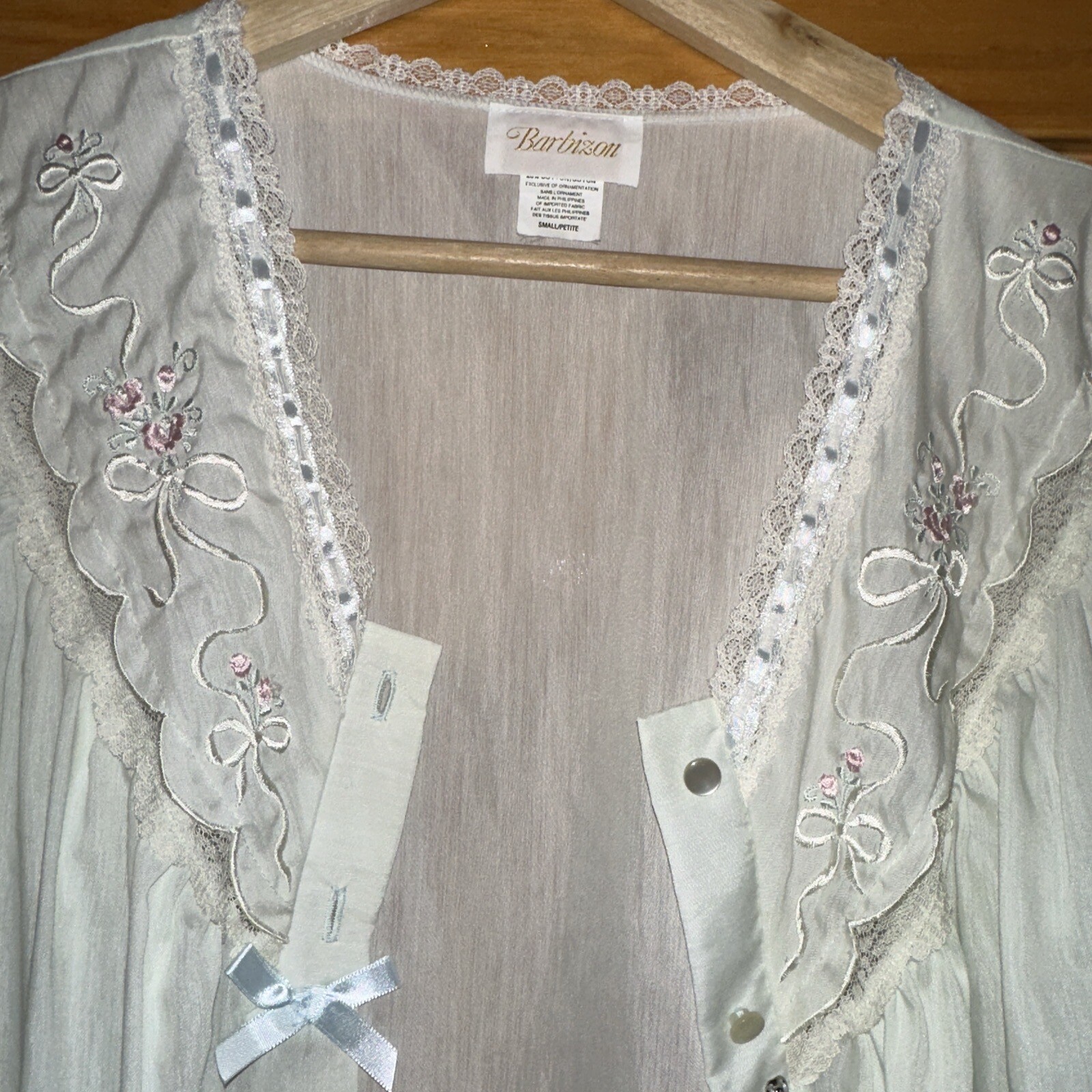 VTG 1960 Barbizon Green Lace Ribbon Rose Nylon Cotton Nightgown & Robe Set Small