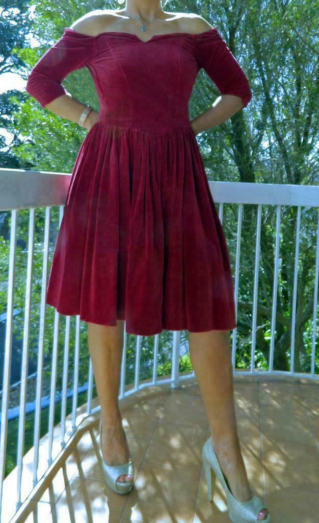 VINTAGE Rockabilly 1970s-80s Original Cocktail Retro Glamour Velvet Dress
