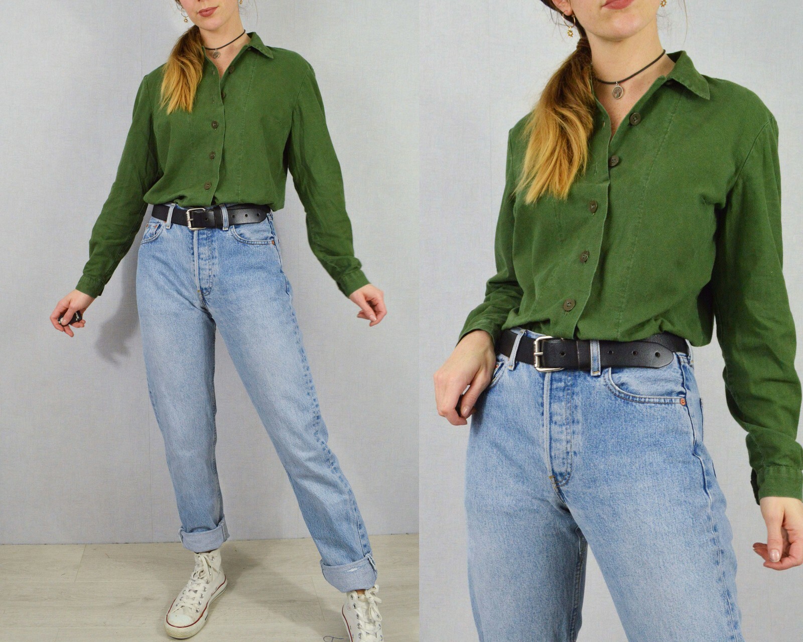 Vintage Ladies Smock Shirts Blouse 1980s Swedish Button Down Collar – S M L XL