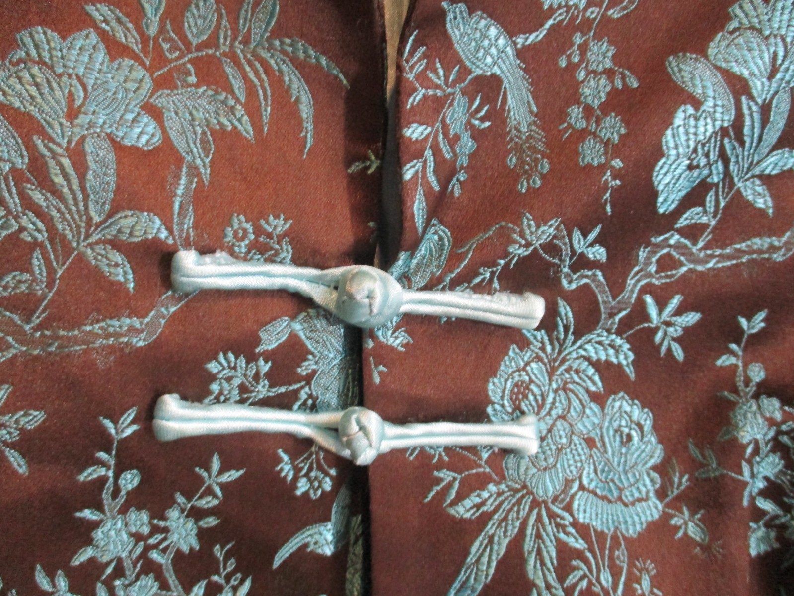 Vintage Asian Embroidered Silk /Rayon Coat/Jacket – Turquoise- Brown -S- M (38)