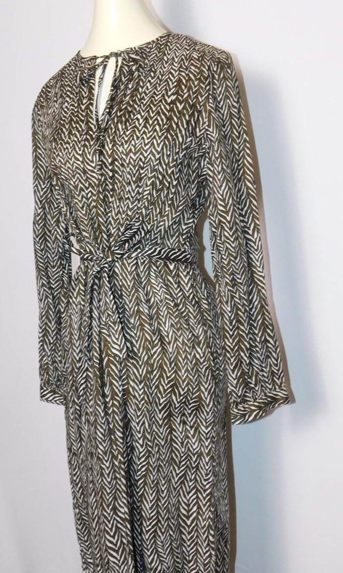Vtg Womens Stanley Sherman Herringbone Tan Brown Long Sleeve Cotton Dress Sz 12