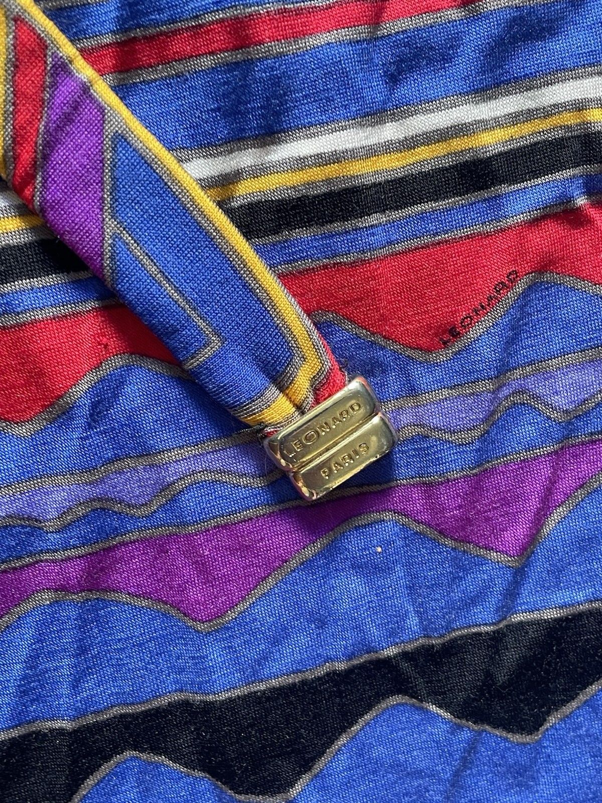 vintage leonard dress Paris 1980’s vibrant multi color Geometric print M/L italy