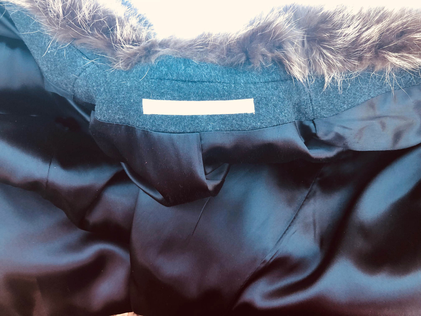 Perry Ellis VTG 70s-80s Maxi Dark Gray Wool Coat w/ Raccoon Fur Shawl Collar 12