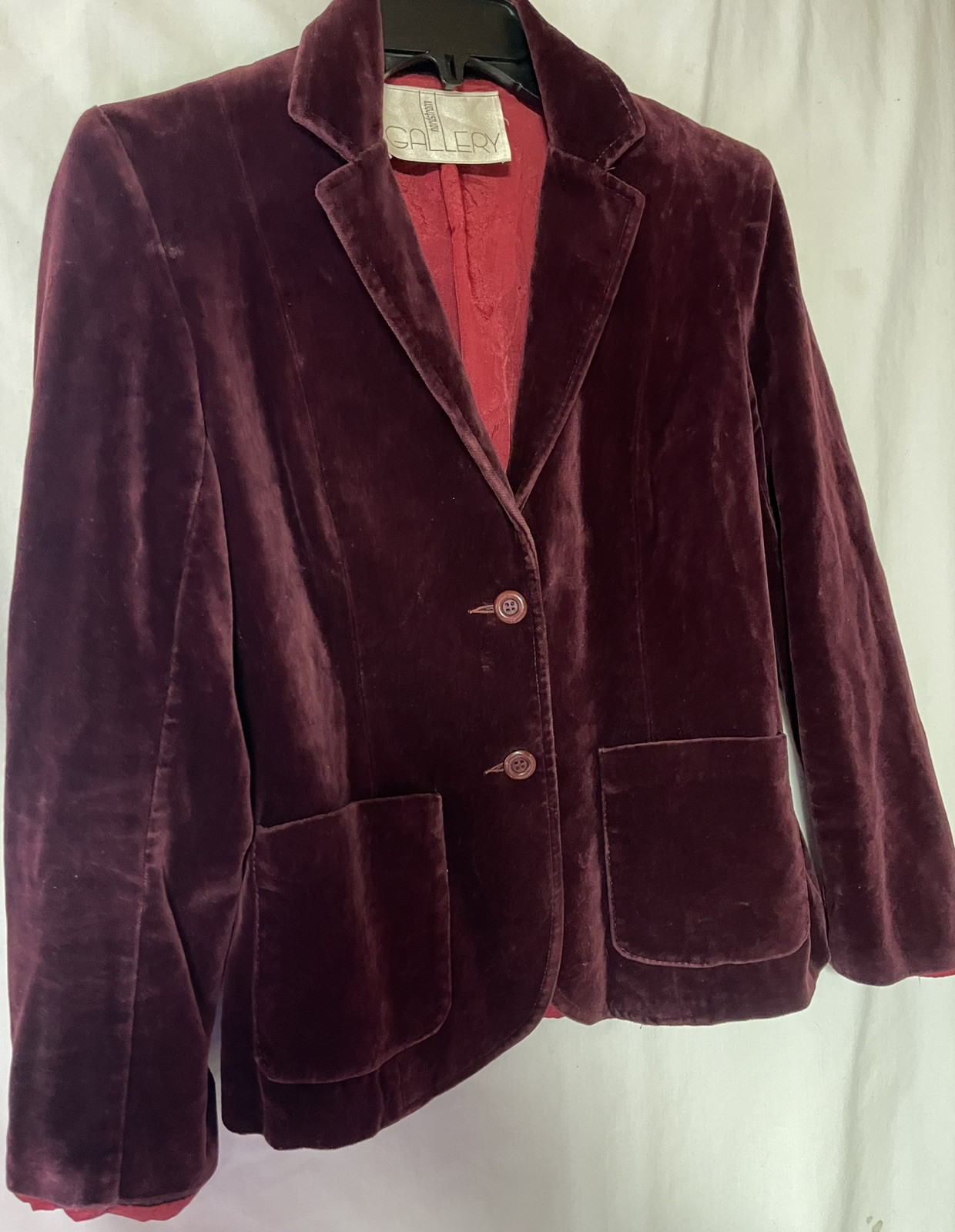 VINTAGE 70’S NORDSTROM GALLERY, DARK PLUM, VELVET 2 BUTTON BLAZER, M, 36″ BUST