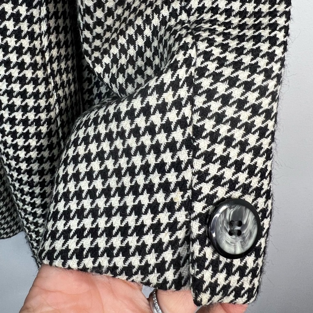 Vintage 80s 90s pure wool black white houndstooth old money oversized blazer 10