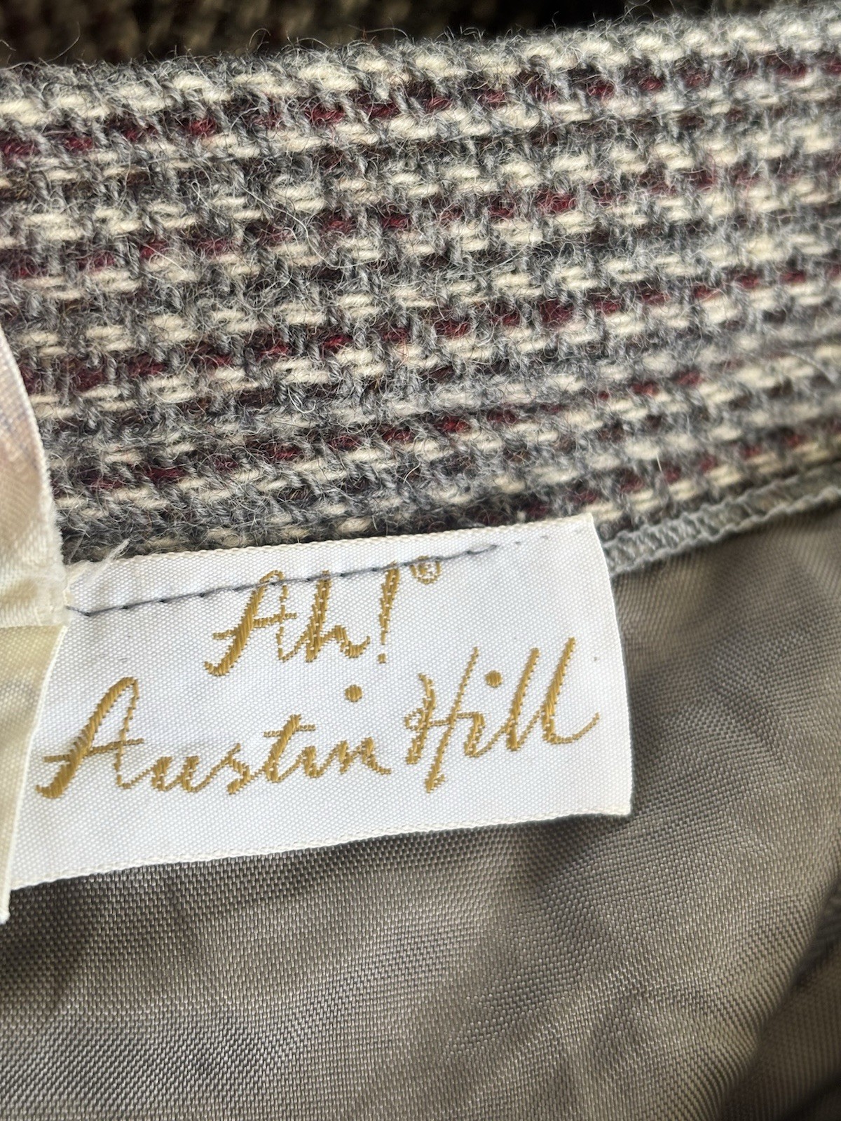 Vintage 70s Austin Hill 100% Wool Skirt Preppy Academia Brown Tweed A-Line