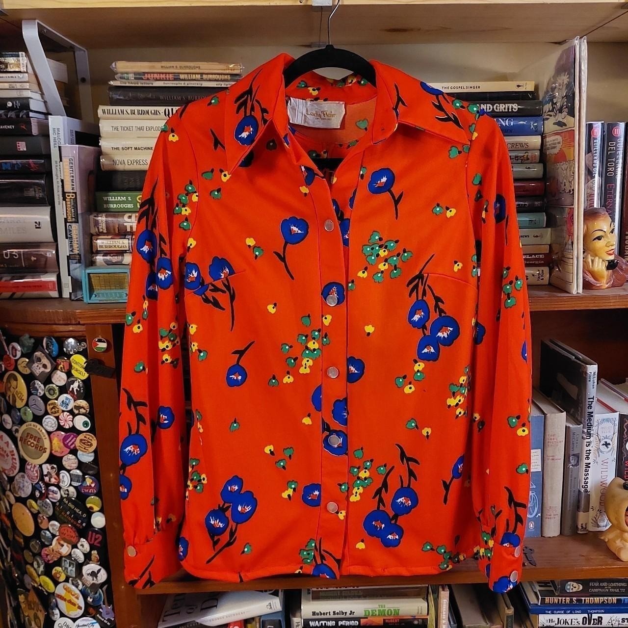 Vintage 70's floral orange button up and tank top matching set.