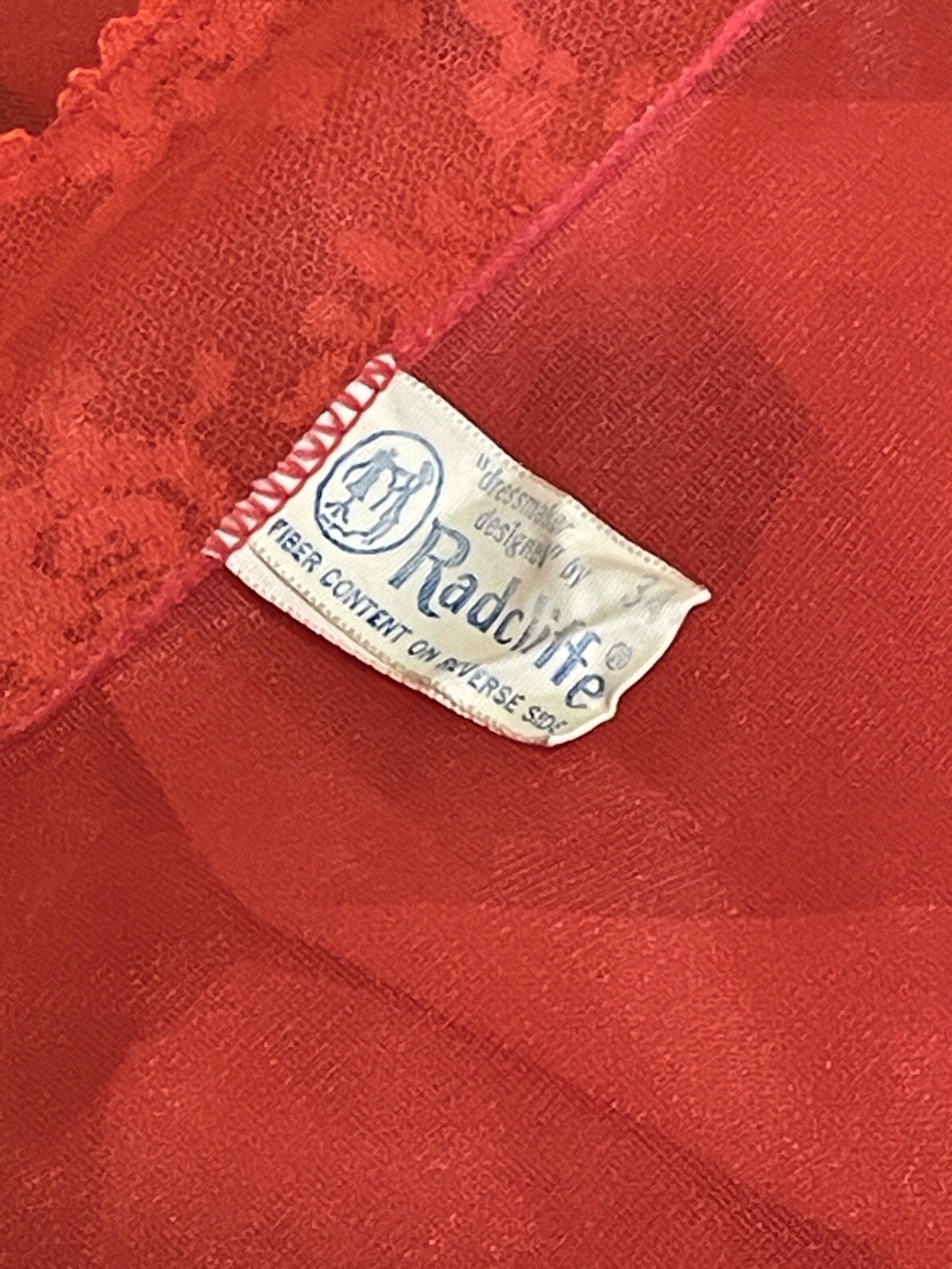 VTG RADCLIFFE RED SHEER CHIFFON&LACE FULL SWEEP PUFF NIGHTGOWN&PEIGNOIR SET*34 S