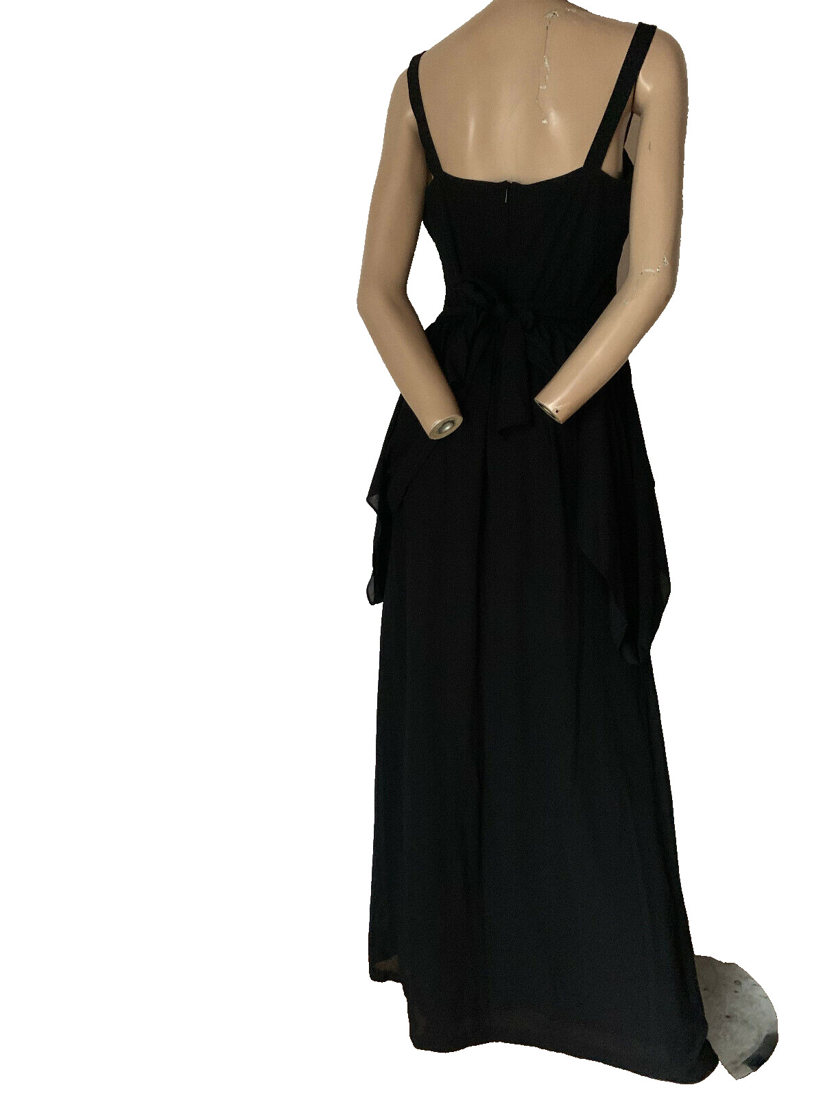 70s Vintage Black Maxi Dress Floral Bird Print Layered Jersey Boho 36 38