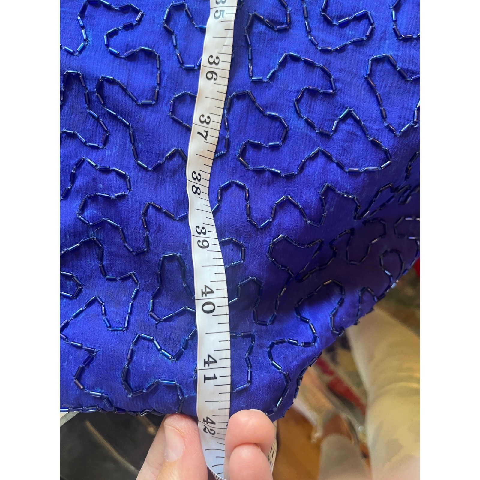 Mark & John by Sam Silk Beaded Sequin Dress Royal Blue Vintage 1X Midi Formal