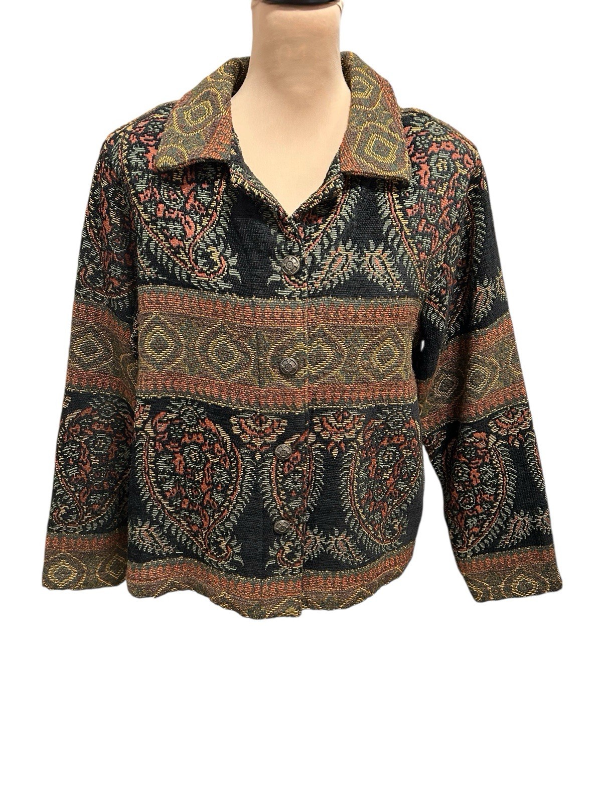 Vintage Paisley Tapestry Hippie Bohemian Jacket from 1970s Size Large Excellent