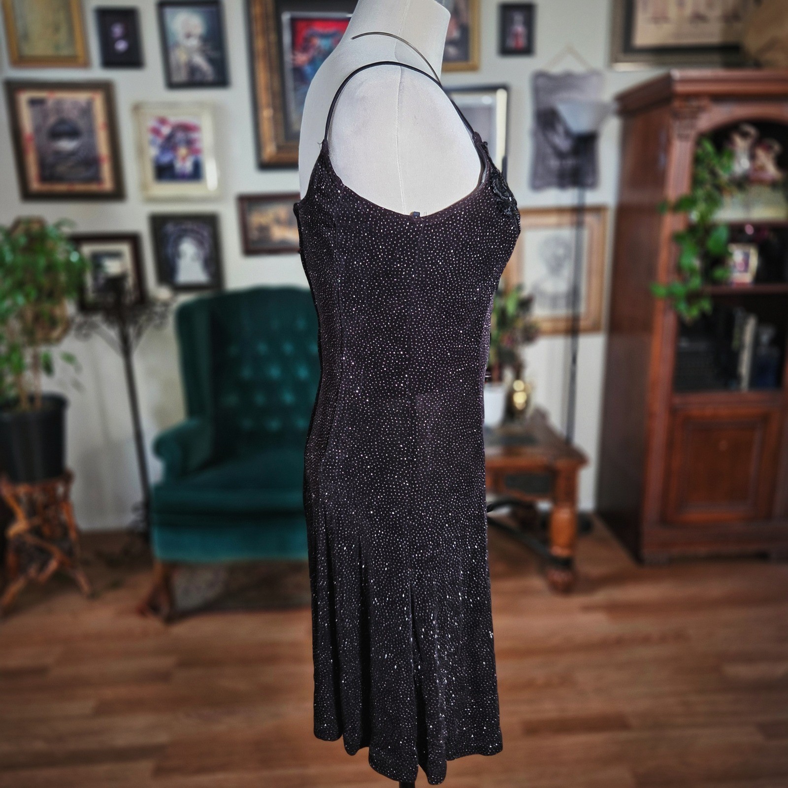 Vintage 90s Bari Jay Black Sequin Beaded Glitter Cocktail Mini Dress