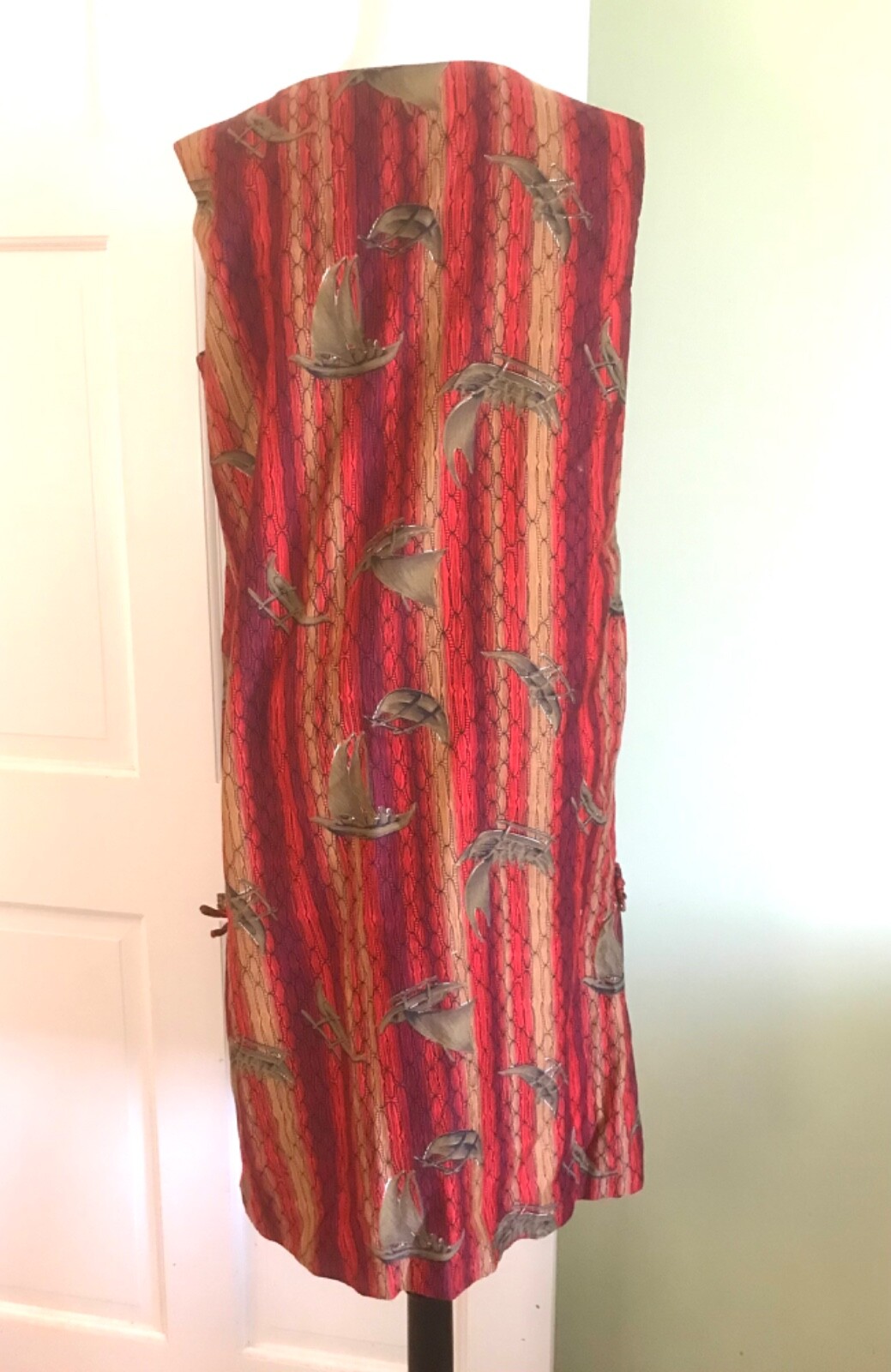 Vtg 60s Hookano Hawaiian shift dress tiki luau Hawaii side pleats bows s-m