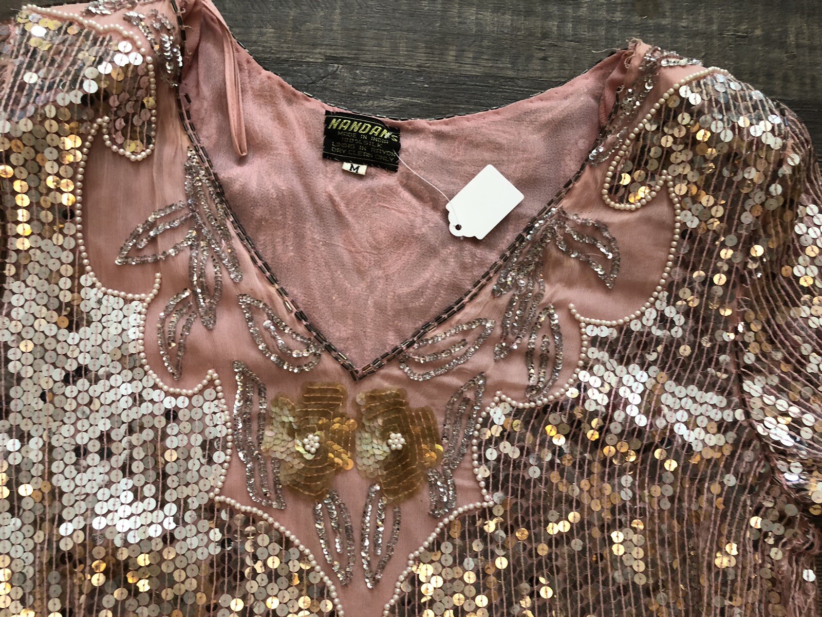 1970’s -80’s Vintage Pale Blush Pink Sequin Sheath Dress Medium