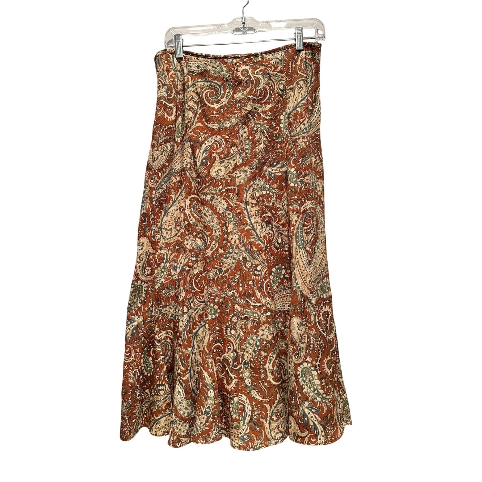 Charter Club Vintage Earth Tones Paisley Midi Skirt 8P Boho Cottagecore Nature