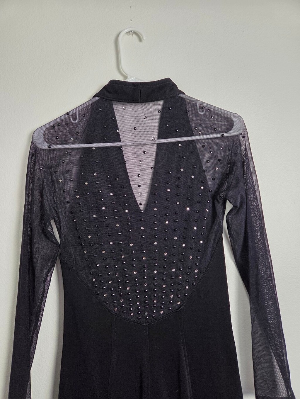 Vintage Tadashi Shoji Black Long Sleeve Mesh Gown with Crystal Accents Small