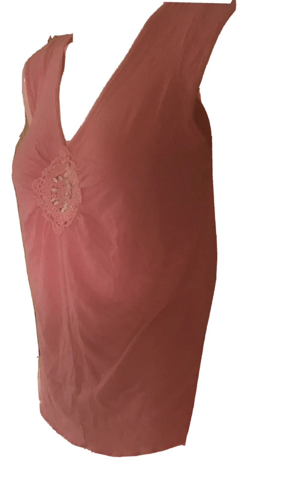 Vintage WestCo Salmon Spandex Viscose women’s Top Embroidered beading design S L