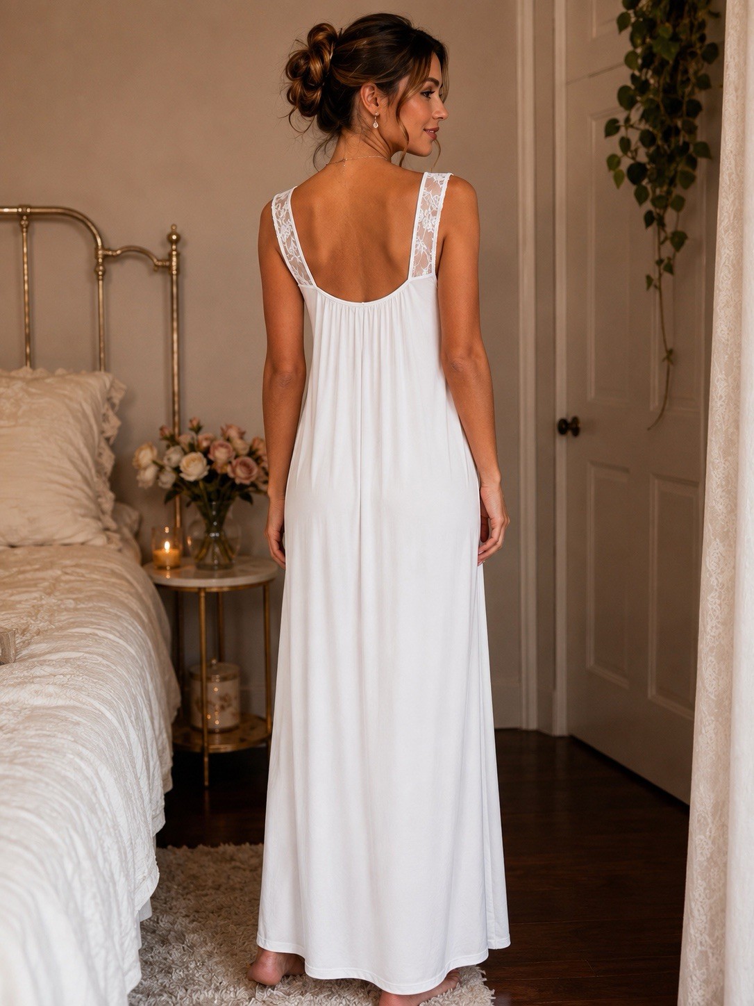 Koret White Nylon and Lace Nightgown Bridal Boudoir Romantic Vintage Medium USA