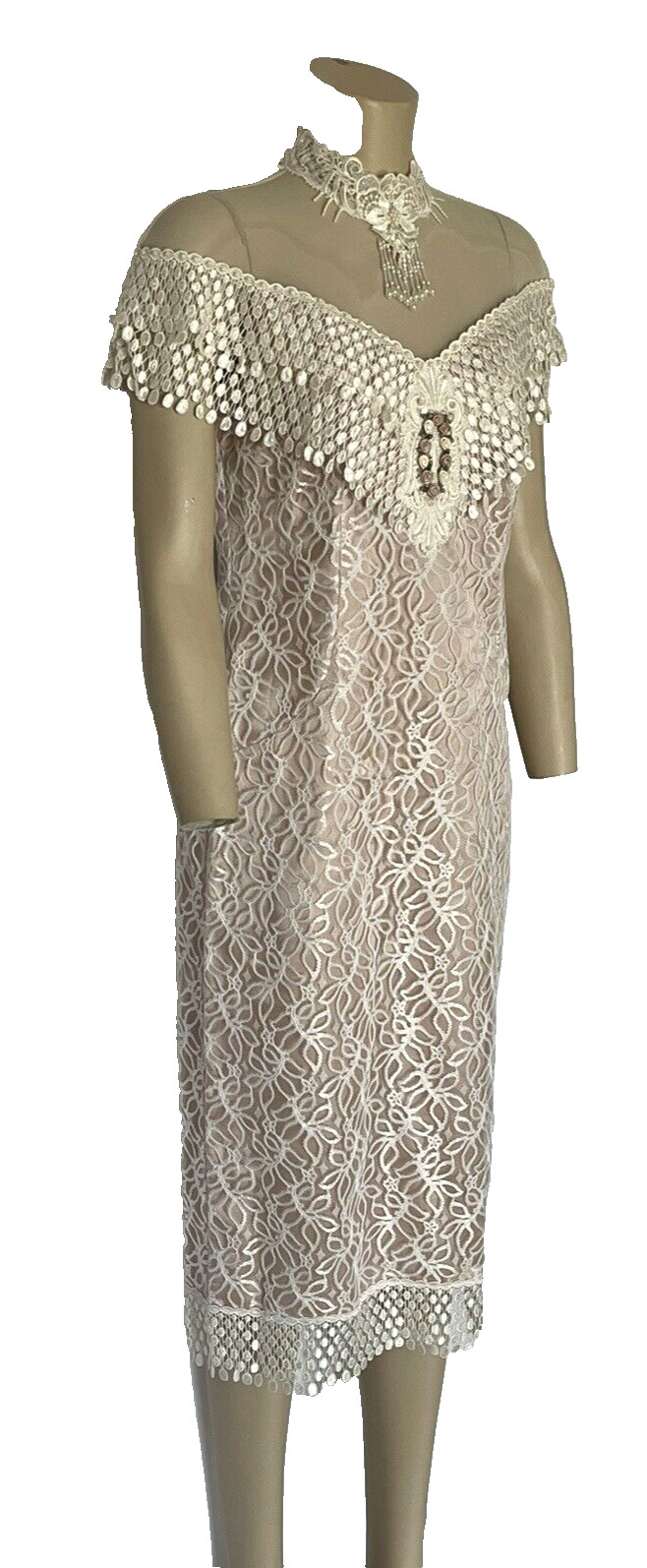 Vintage 1990’s Harmony Ivory Over Antique Satin Dress, Size 8