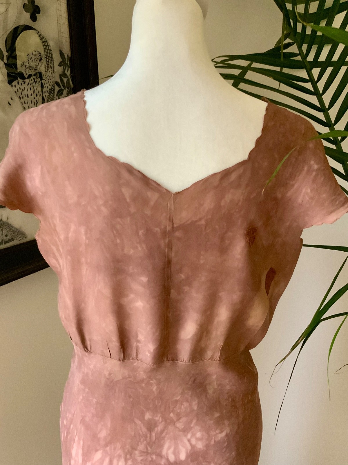 1930s Hand Dyed Silk Dress | Artistically Restored Vintage Lace Appliqué Dress