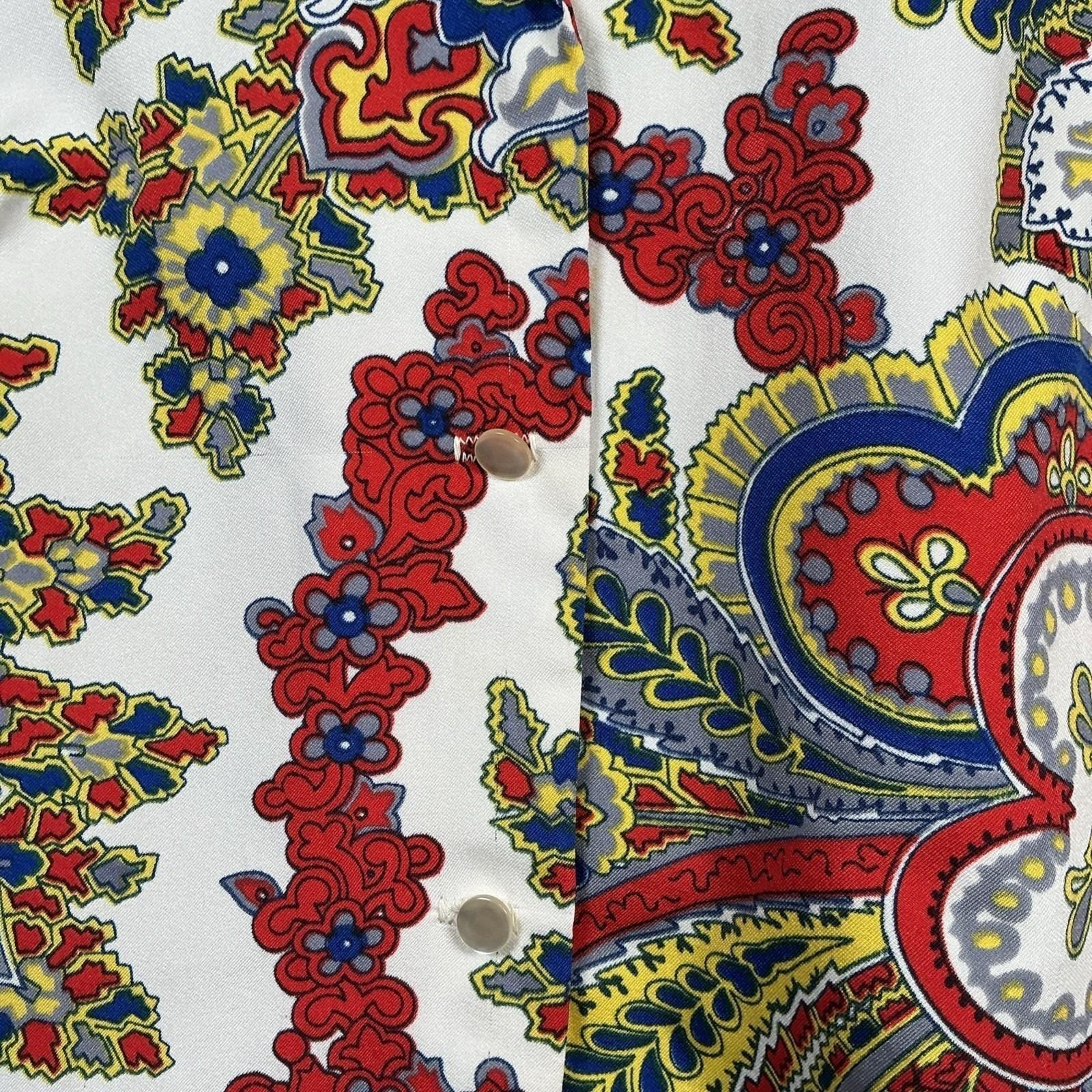 Vintage Gammon Paisley Button Down Blouse Red Blue Yellow Size 12 Long Sleeve
