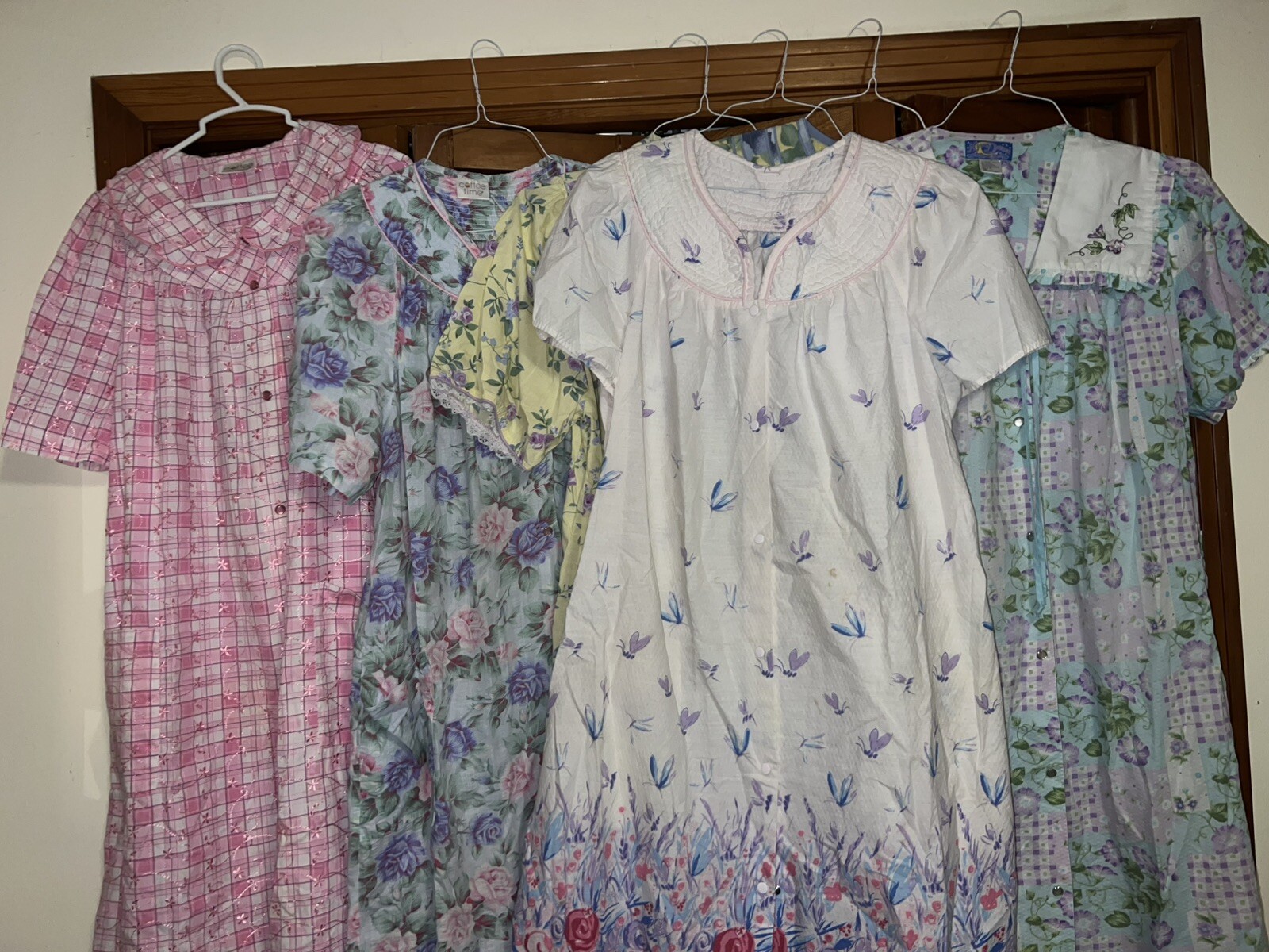 6/Coffee Time Designer Floral Ruffle Trim Muumuu House Dresses Vintage Fits M/L