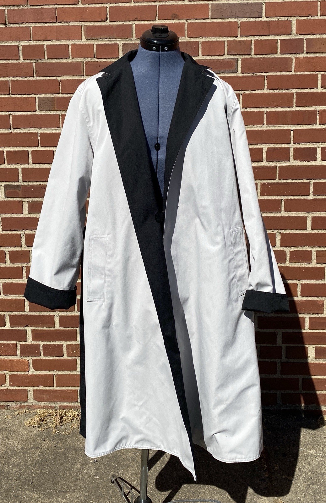 Vintage 80s Ladies Trench Coat Black And Light Grey Reversible By Townhouse Sz L