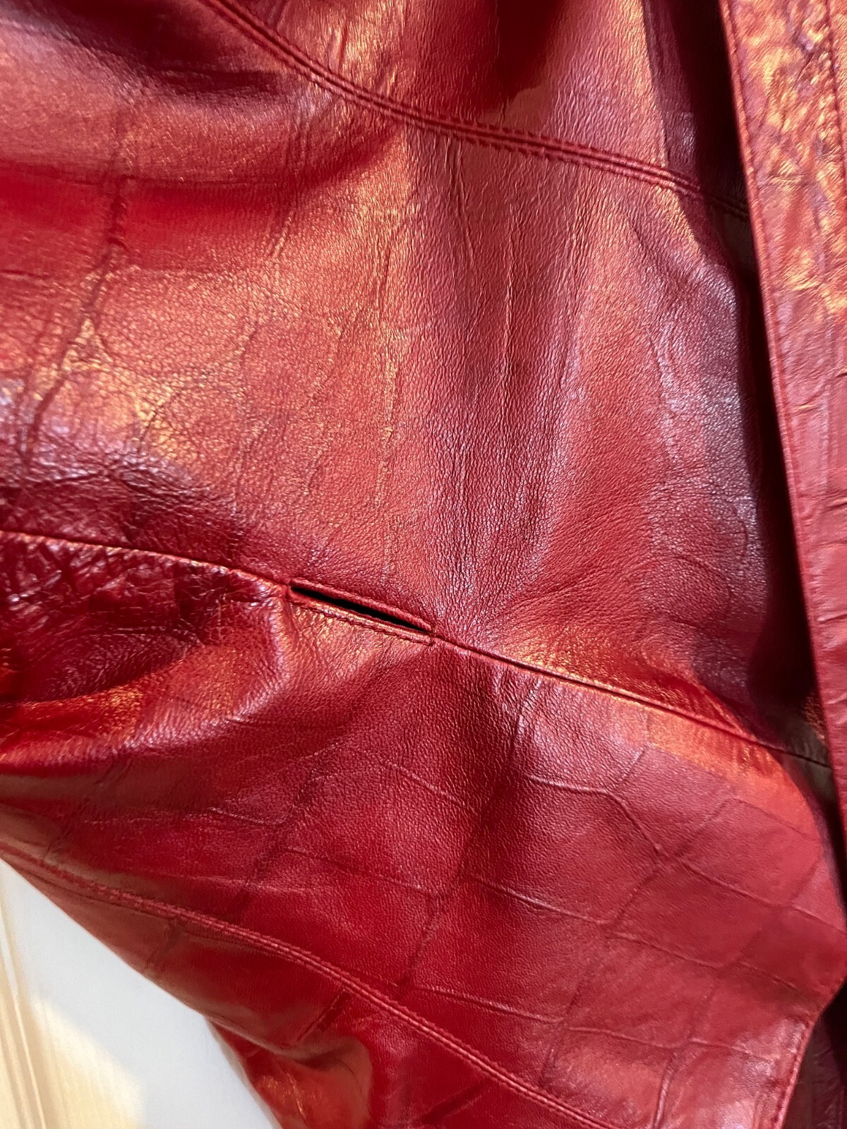 Noviello Bloom Vintage Red Leather Jacket Croc-Embossed Wrap Belt Size 4 Women’s