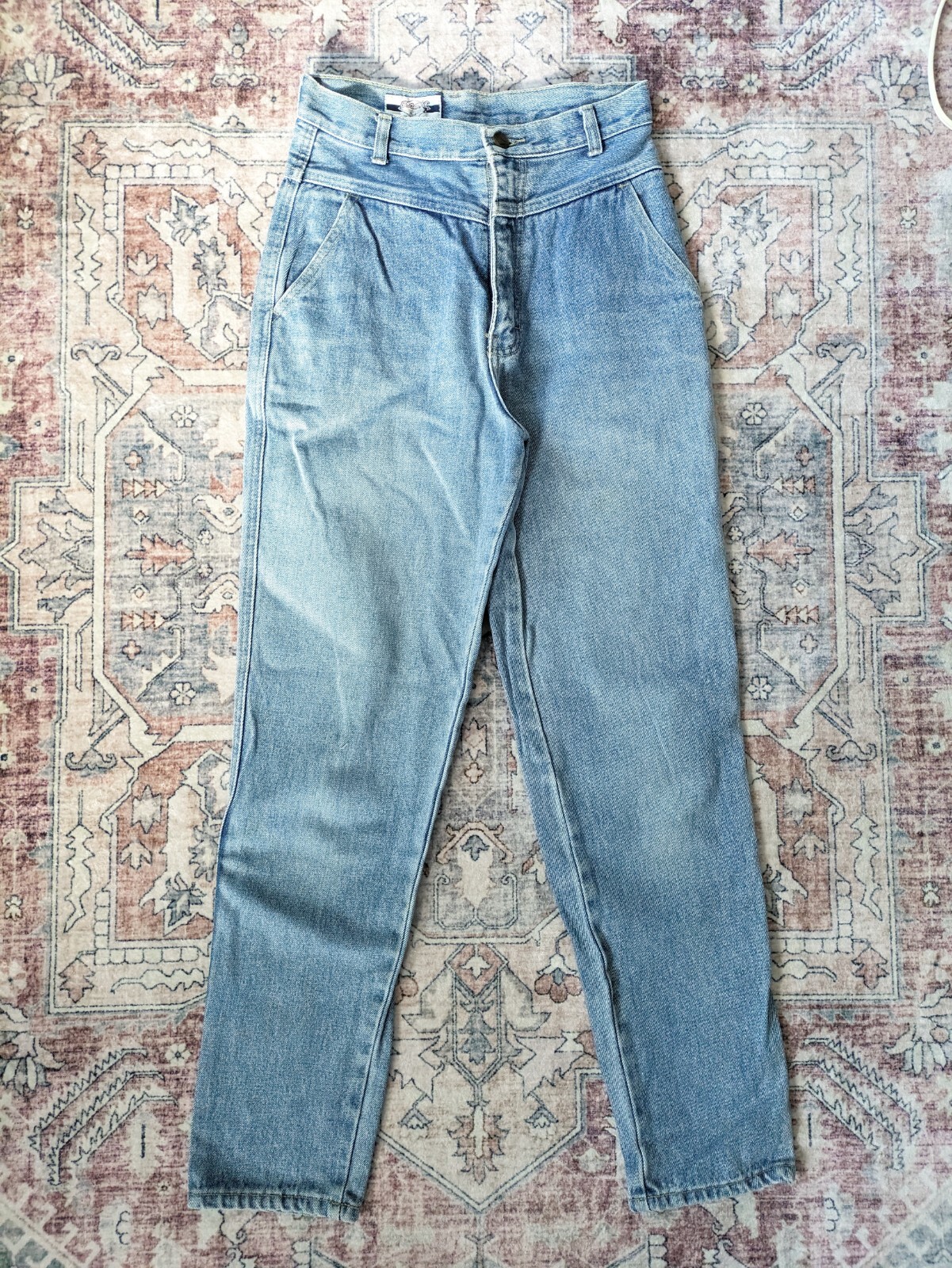 Vintage Basic Helium Pleated Blue Distressed Denim Jeans Pockets Women’s Size XS