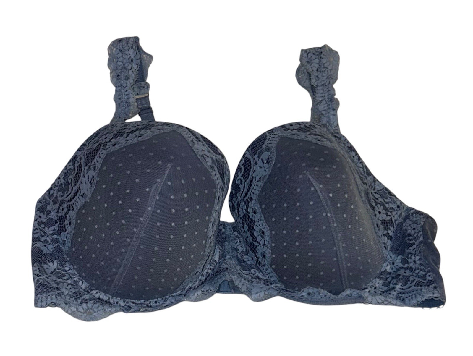 Victoria’s Secret Dream Angels Lined Demi Blue Sheer Lace Overlay Bra 38DD