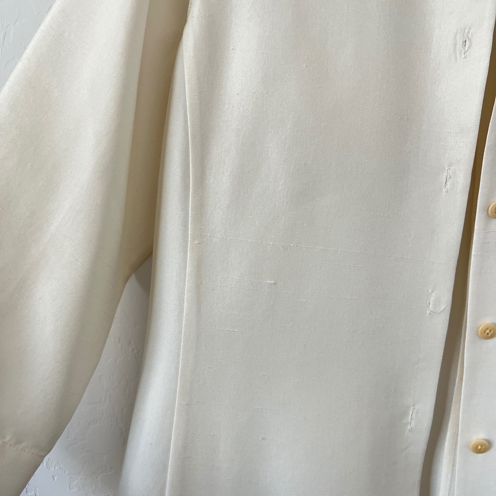 Barry Bricken Shirt Dress Women XS Cream 100% Silk Longline Button Front Vintage