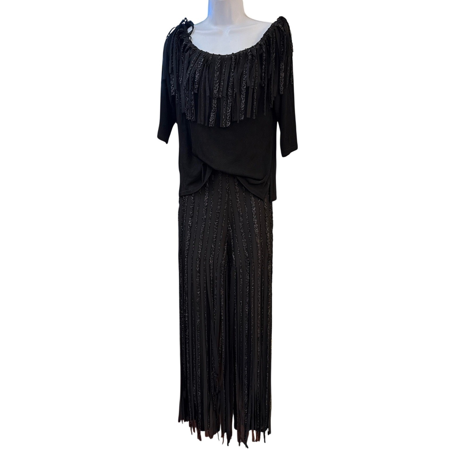 Vintage 80’s Lyon Two Piece Set Fringe Glam Evening Boheme Made in USA Chic