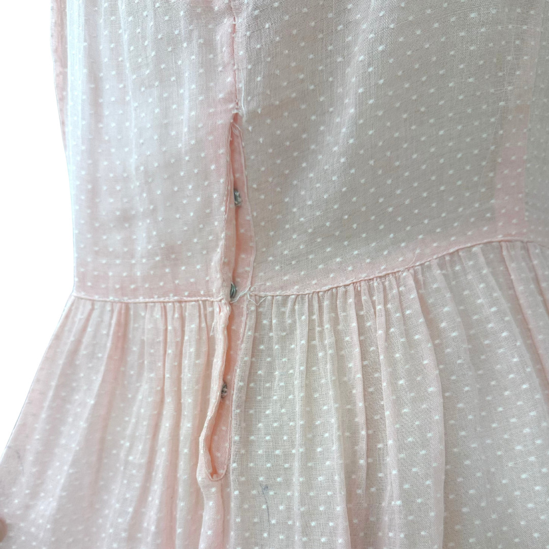Vintage 1930s Pink Dotted Swiss Semi Sheer Fit n Flare Day Dress