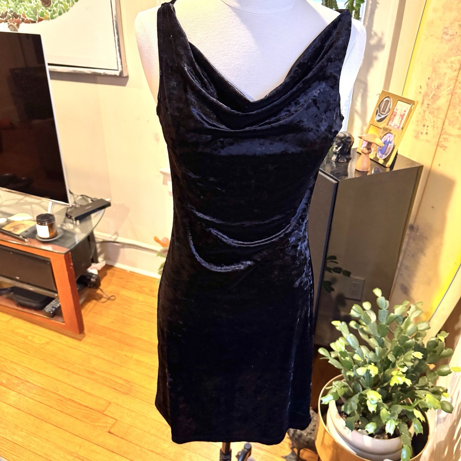 Vintage Mandee Velvet 90s Y2K LBD Cowl Neck Witchy Goth Whimsygoth Size S