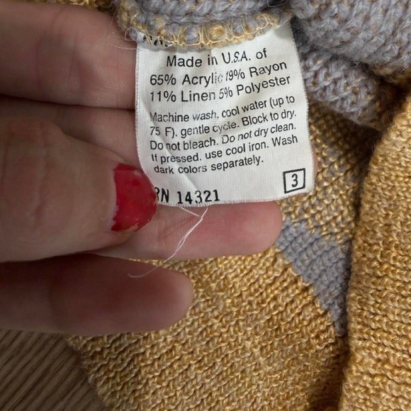 Christian Dior Vintage Diamond Knit Sweater Blue Yellow Linen Blend Large USA