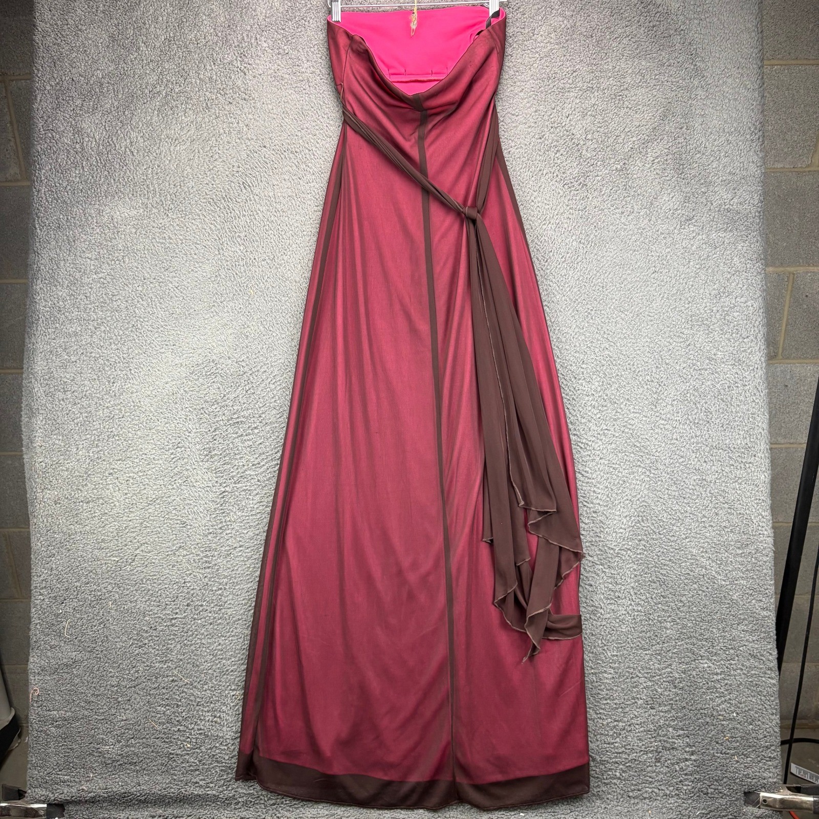 Roberta Vintage Y2K Strapless Rhinestone Evening Gown Burgundy Maroon Small