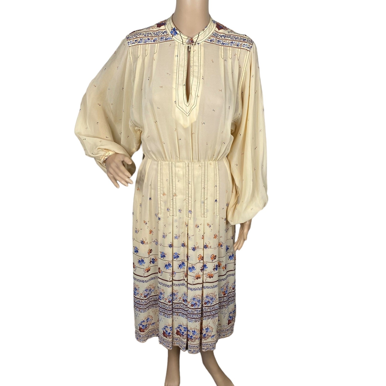 Vtg 70s Jean Varon Balloon Sleeve Floral Prairie Peasant Midi Dress SZ S
