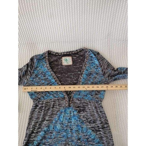 Free People Boho Peasant Blue Floral Embroidered Bell Slve Cotton Tunic S