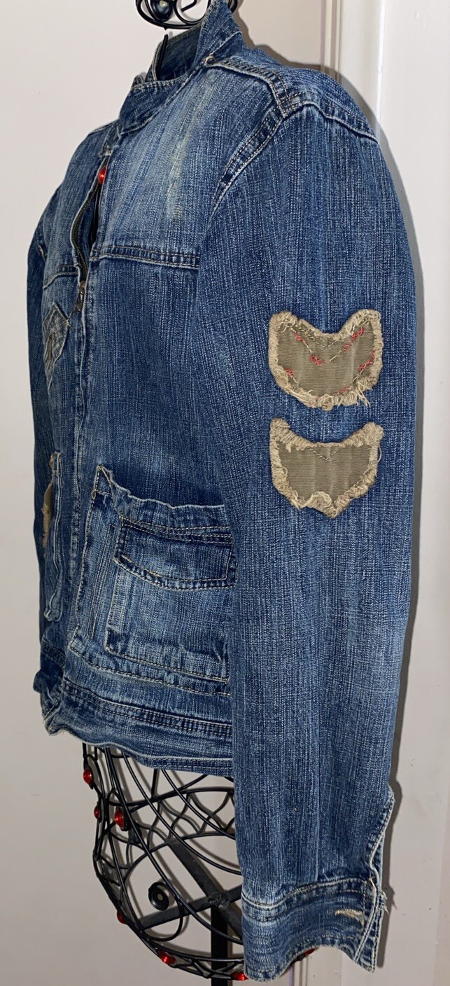 VTG Outlaw Women British Urban Hardwear Distressed Patch Y2K Jean Jacket XL-READ