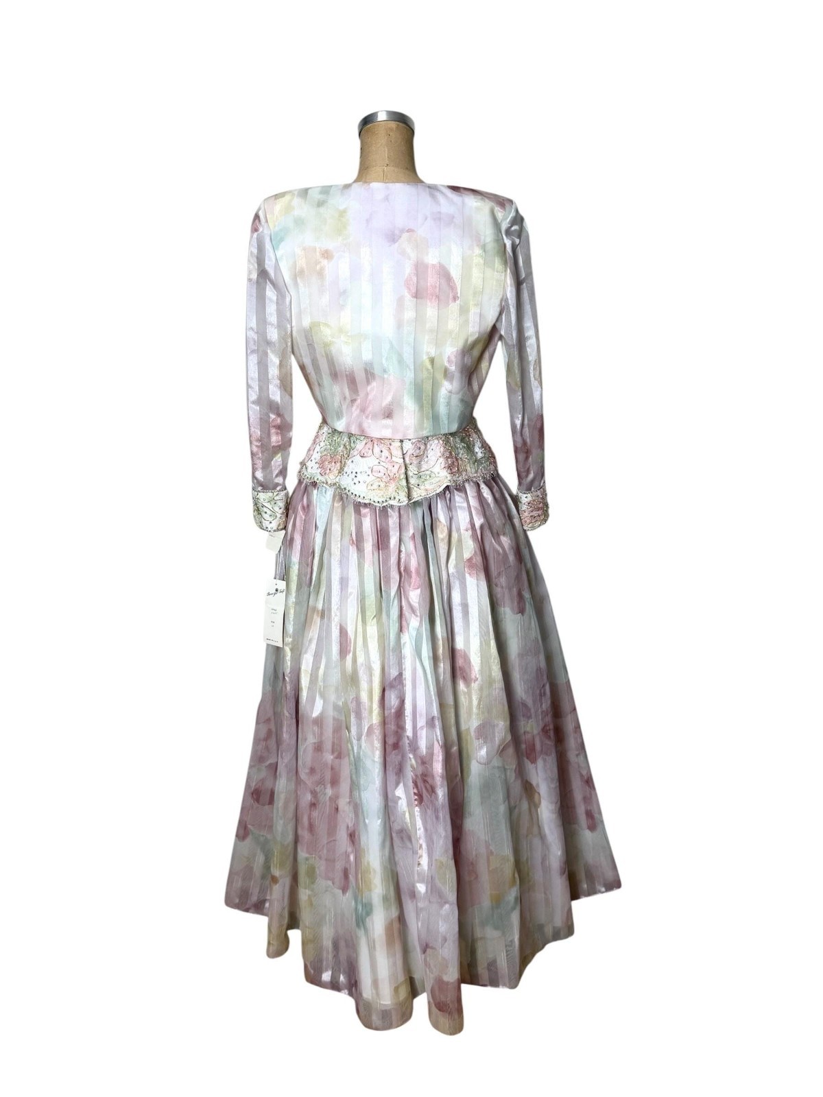 Vintage 80s Rose Taft Couture Fashions gown pastel beaded strapless with bolero