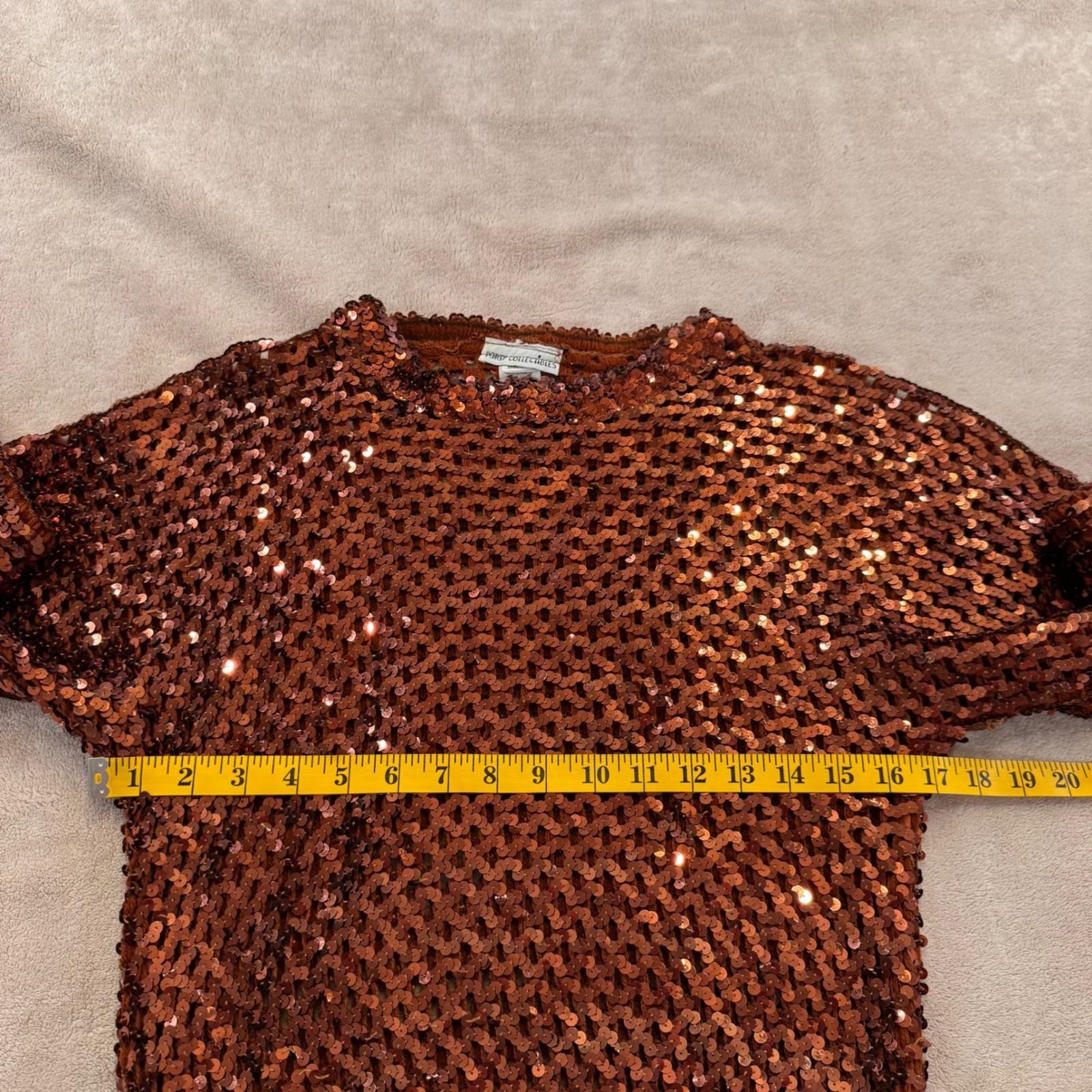 Vintage Western Glam Copper Sequin Long Sleeve Party Top Cocktail Blouse Sz M