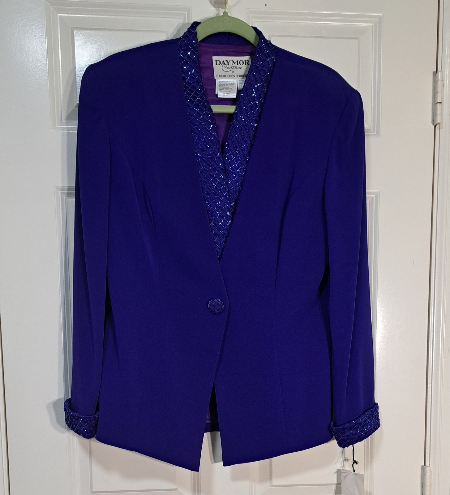 DAYMOR COUTURE by MERCEDES FERRIERA Royal Blue Evening Suit w/ Beaded Accents 12
