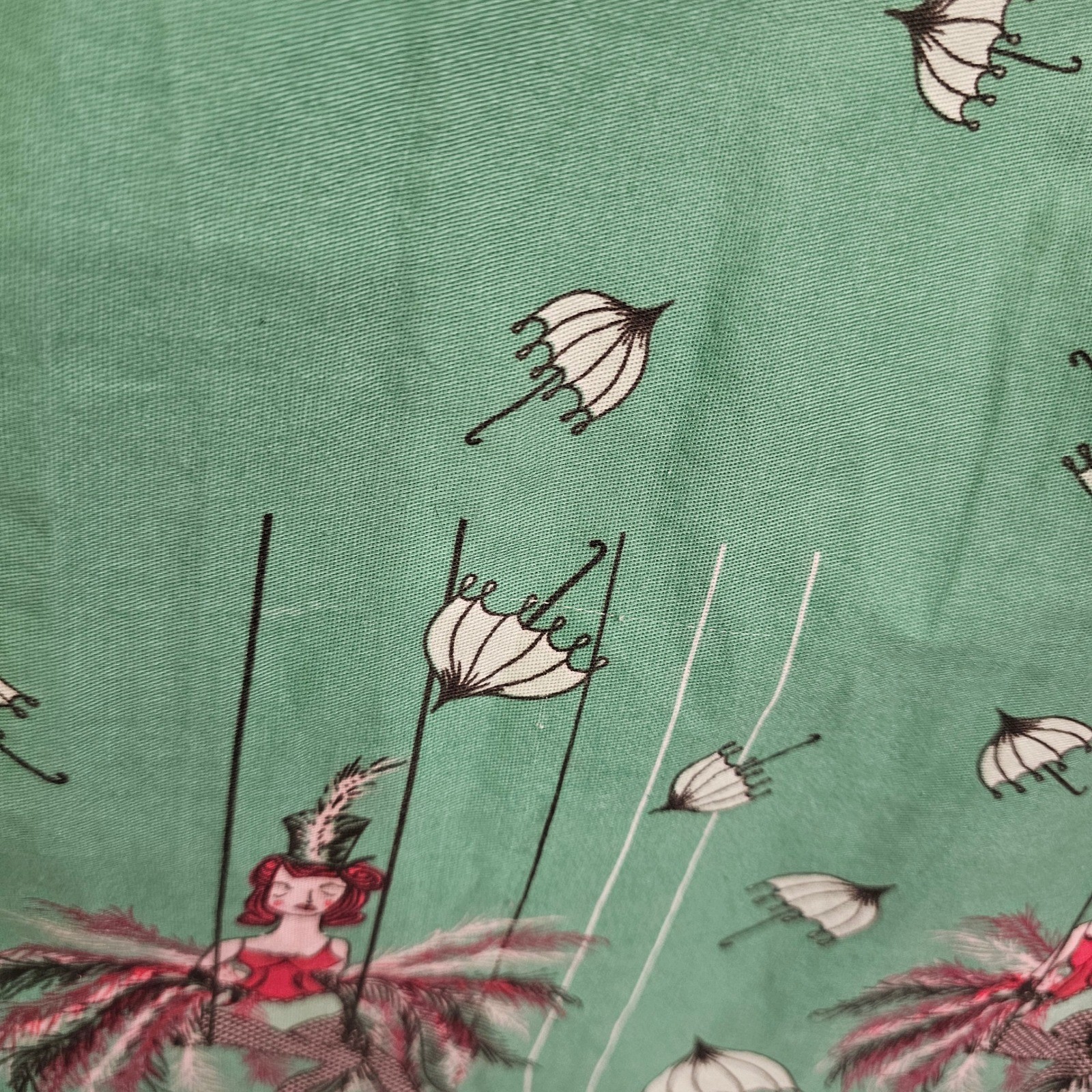 Novelty Circus Carousel Print Dress Green Stripe Fit Flare Womens M/L Retro