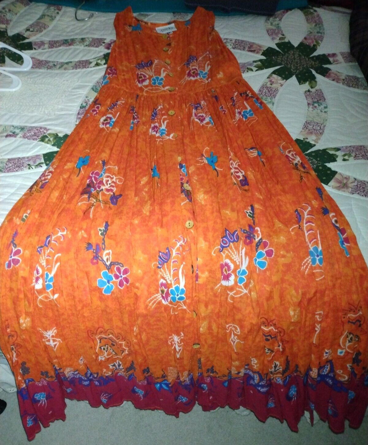 VINTAGE JASMINE BY KVM FLOWY FULL SKIRT SLEEVELESS DRESS BUTTON FRONT TIE BACK M