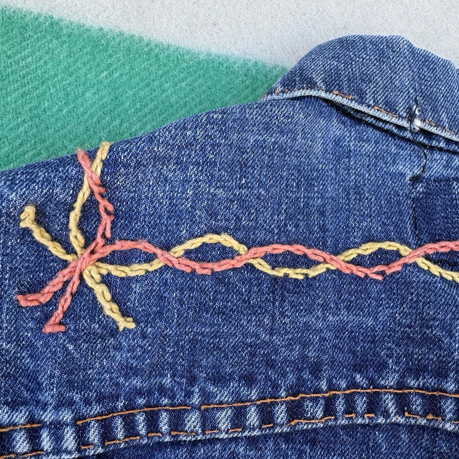 Vintage 1970s Levi’s Big E Denim Trucker Jacket Type 3 Embroidered Hippie Biker