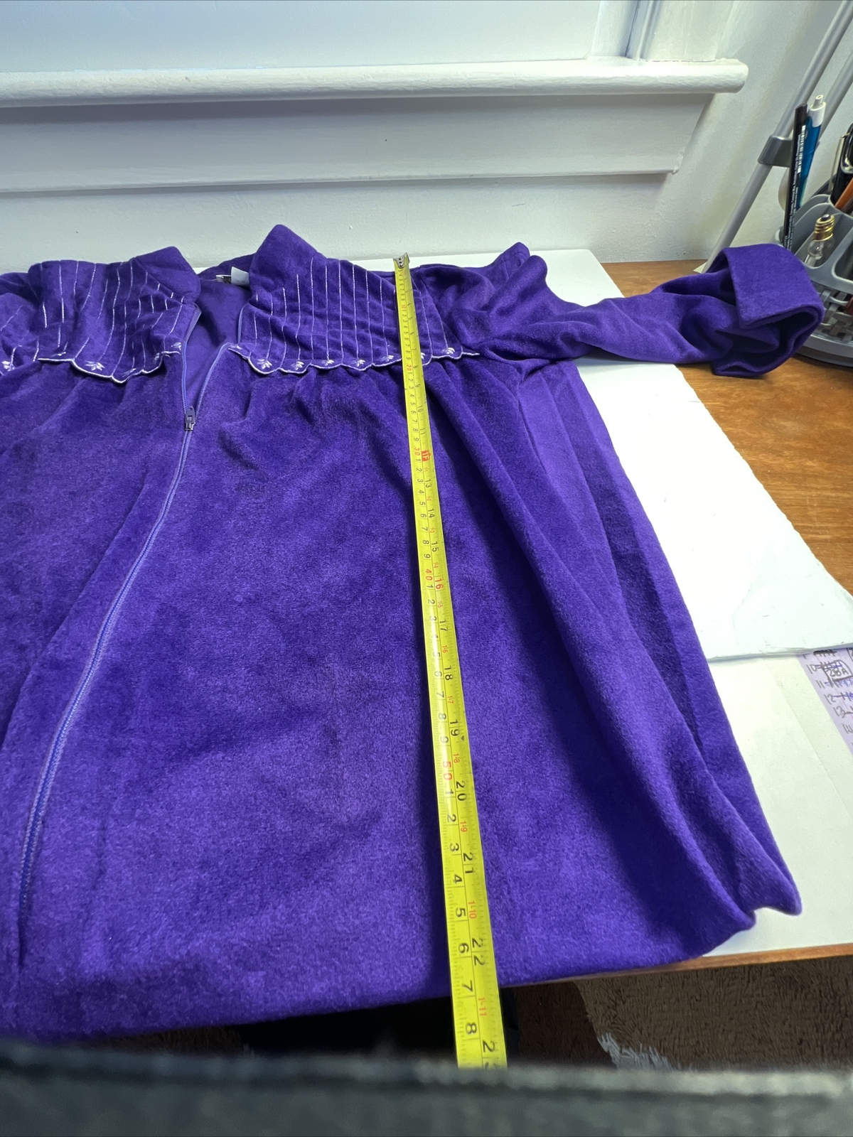 Vintage Tara New York 90s Purple Fleece Maxi Housecoat Robe, Half Zip, Size M