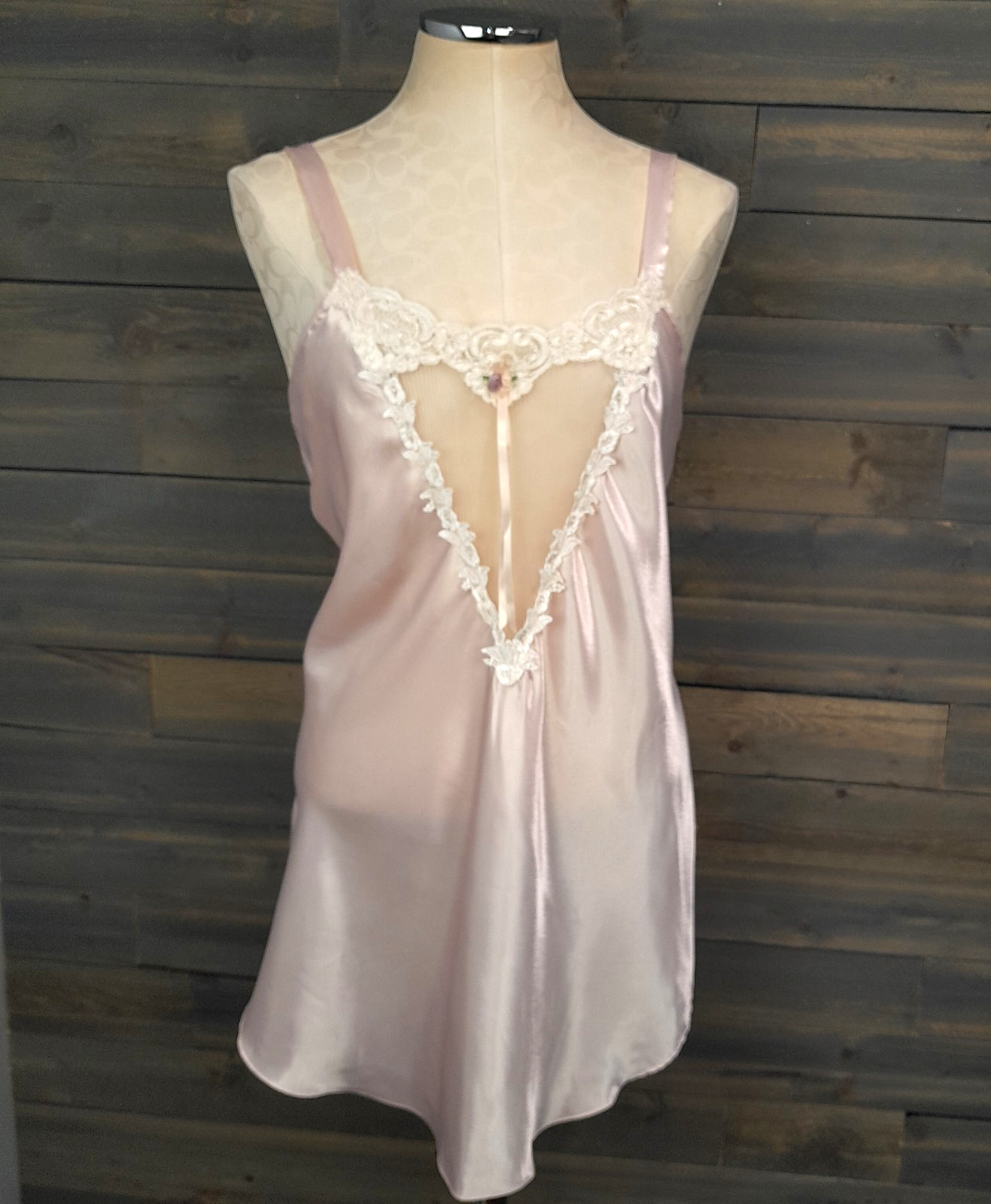 Vtg Intimate Concepts Terry Russo Nightie Womens M Pink Liquid Satin Lingerie