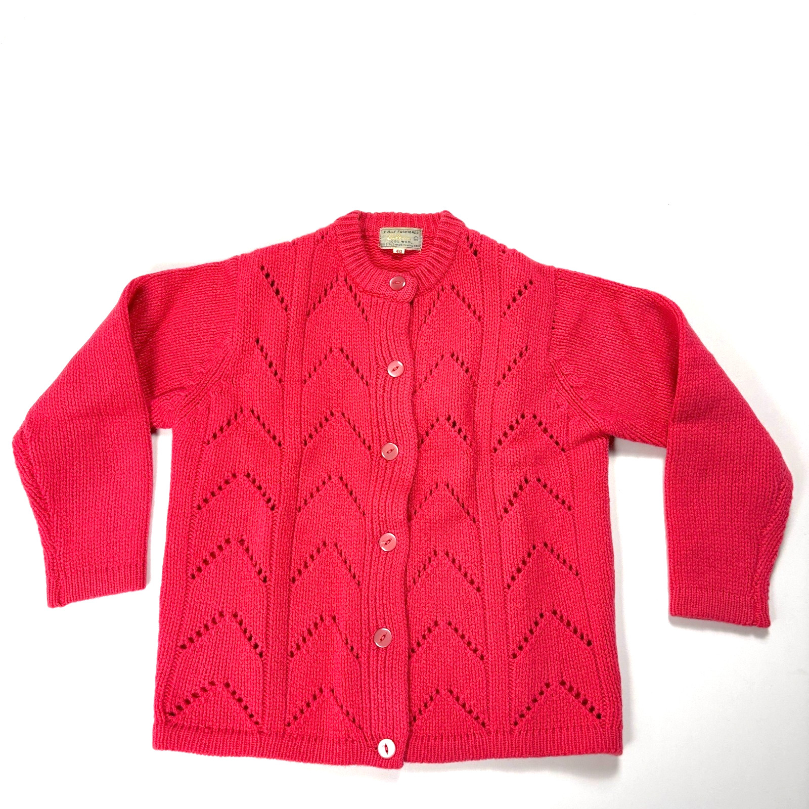 Vintage Fully Fashioned Eileen Wool Cardigan Sweater Pink Sz 40 S Deadstock New